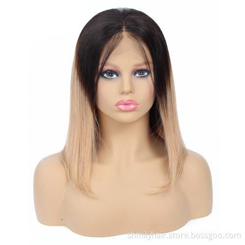 Shmily Wholesale Brazilian Human Hair wig vendors Unprocessed Virgin Human Hair 1b/27 Straight 13*4 Lace Front Wig